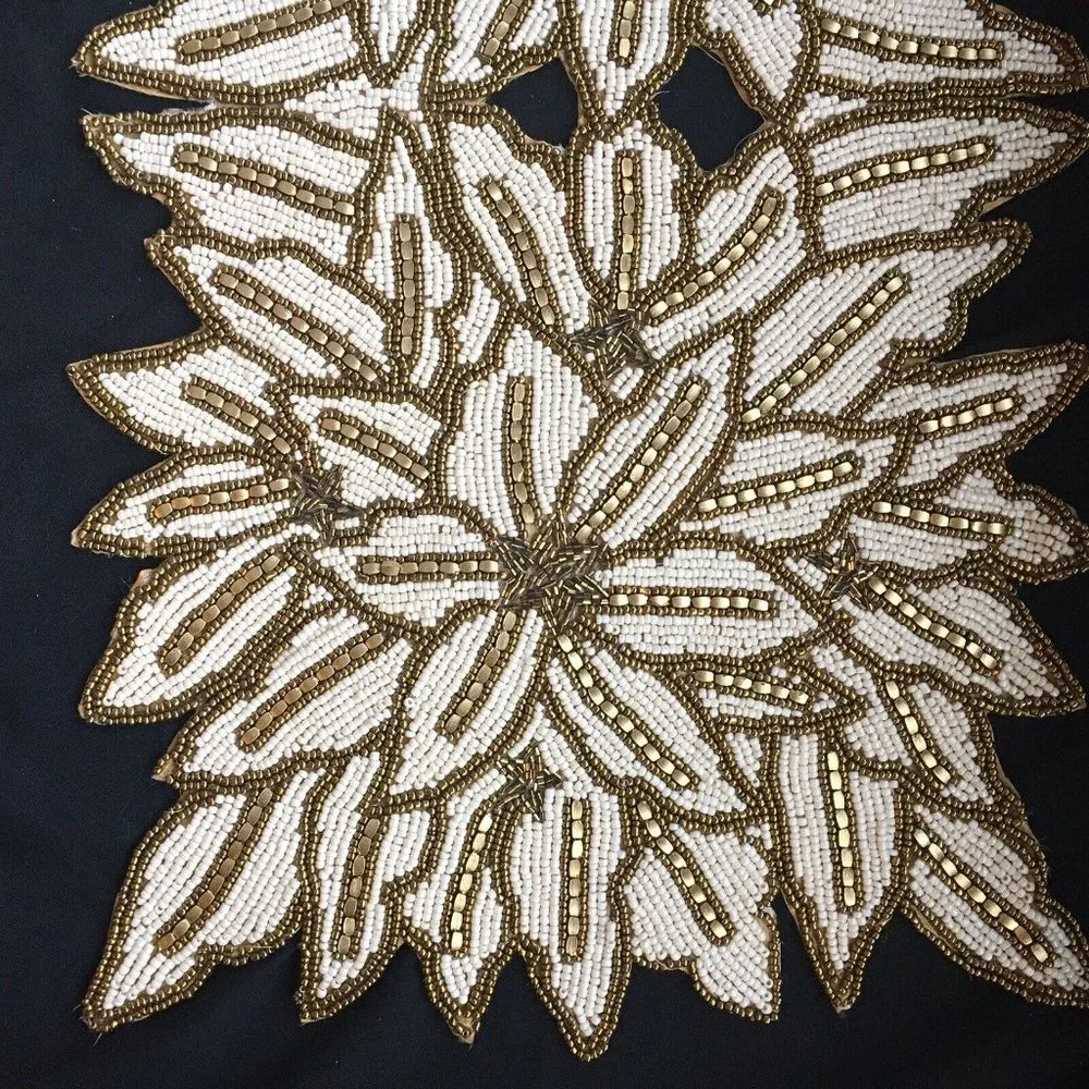Cynthia Rowley Christmas Gold Poinsettia Beaded Table Runner Centerpiece Holiday